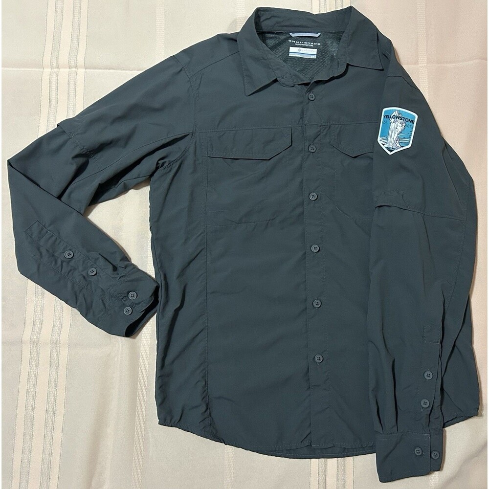 Columbia Omni-Shade Shirt Unisex Small Gray Yellowstone Patch Gorpcore Techwear
